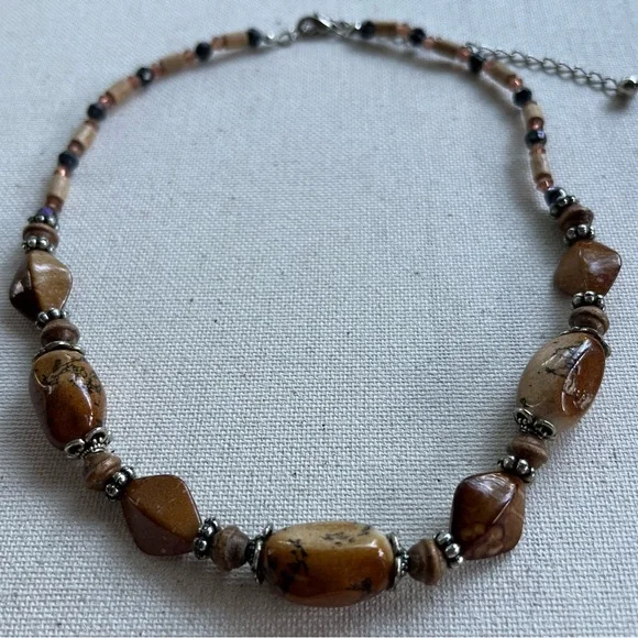 Natural Jasper Stone Beaded Necklace with Silver Accents - Picture 2 of 5